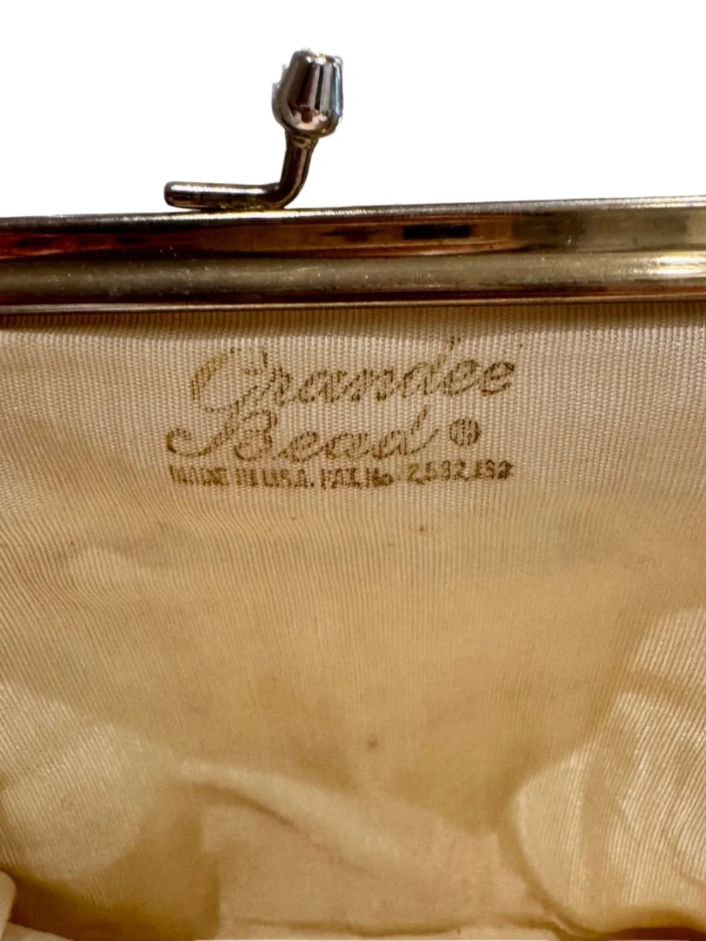 Vintage Pearl-Embellished Cream Frame Clutch Purse Handbag - Retro!